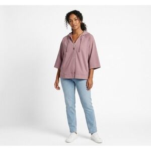 Pure Jill J Jill Organic Cotton Hoodie Mauve Pink Button Front Poncho Top M boxy